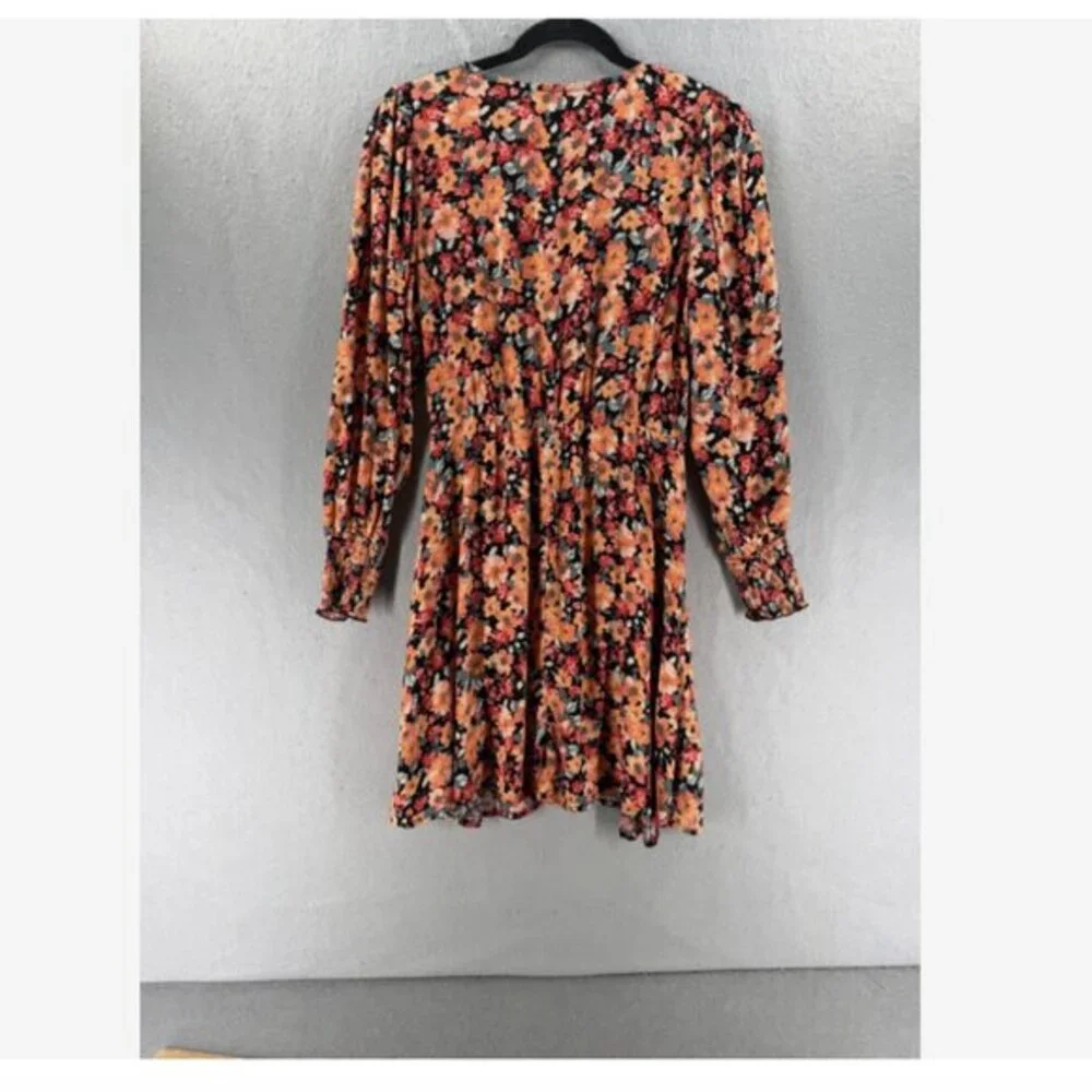 Wild Fable‎ Mini Faux Wrap Dress Womens M Orange Black Ditsy Print Whimsigoth